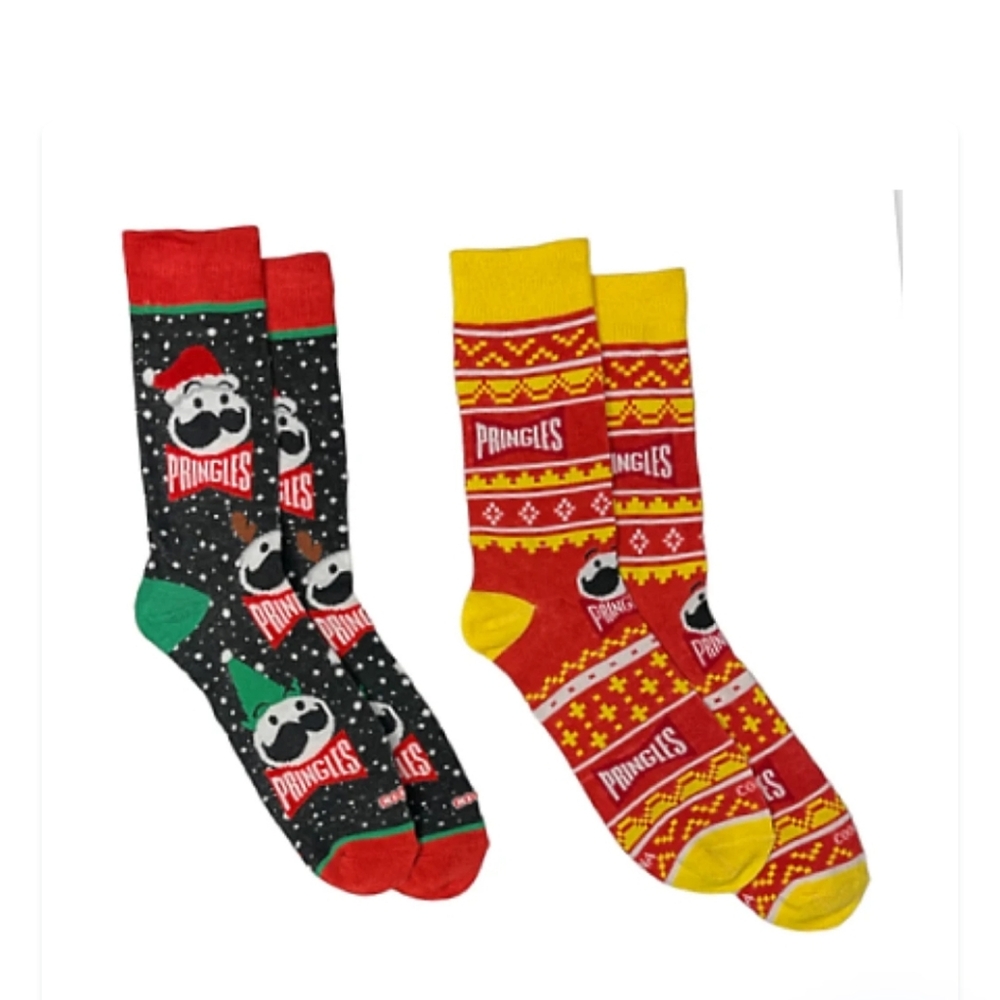 2pack Pringles Unisex Crew Socks Men 8-12 Women 9-13 Xmas